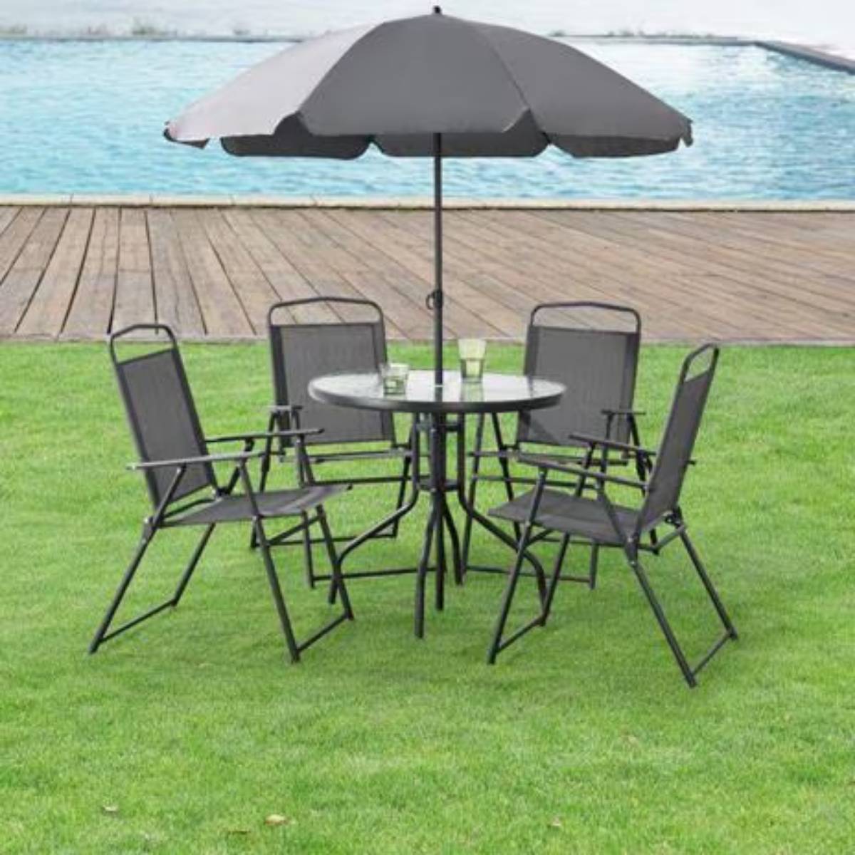 Set Tavolo con Sedie e Ombrellone Sharm DG Summer Ø70 cm Nero