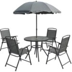 Set Tavolo con Sedie e Ombrellone Sharm DG Summer Ø70 cm Nero - immagine 2