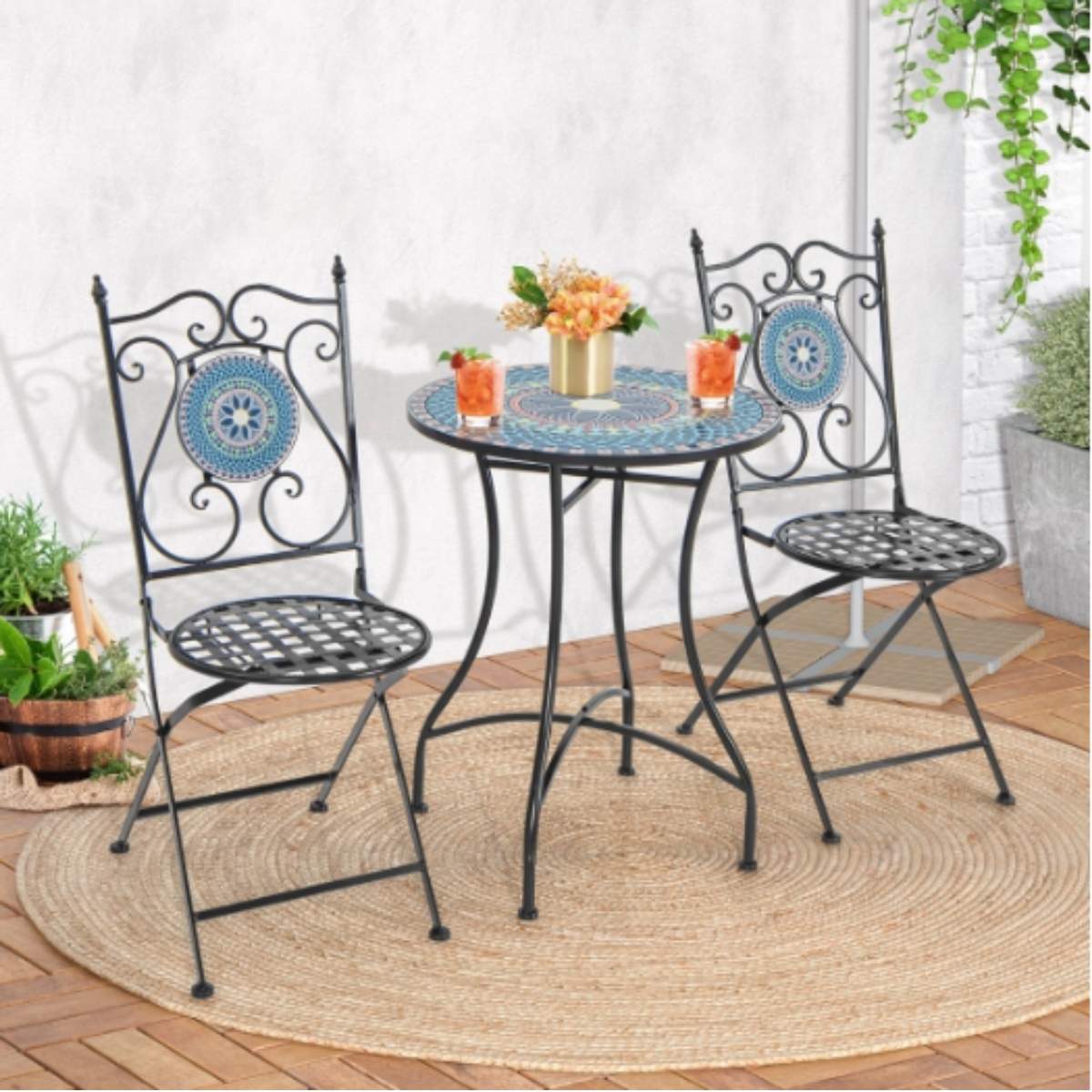 Set Nizza Tavolo Tondo a Mosaico con 2 Sedie C-Line